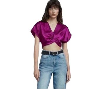 ZARA Satin Twist-Front Crop Top